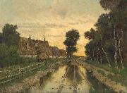 Karl Heffner Nach dem Unwetter: Bauernkaten entlang einer Dorfstrasse im Herbst Germany oil painting artist